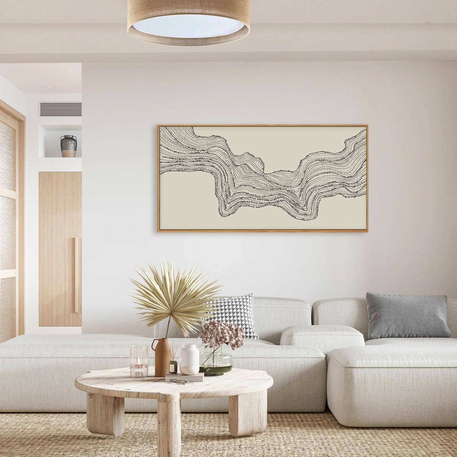 Alt View 1. Hirose Alice - HLNIUC Neutral Abstract Framed Canvas Wall Art Set Black Beige Wave Line Wall Decor Large Minimalist Painting - Dark Blue 16"L x 24"W.