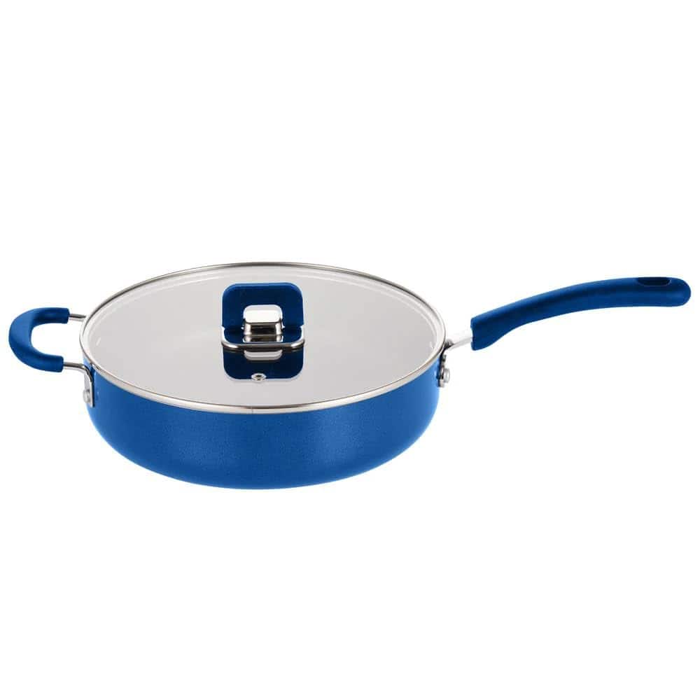 NutriChef - 3.7Qt Sauté Pan with Lid, Non-Stick Stylish Kitchen Cookware, Works with NCCWSTKBUL (NCWSTKBULSAU37) - Blue