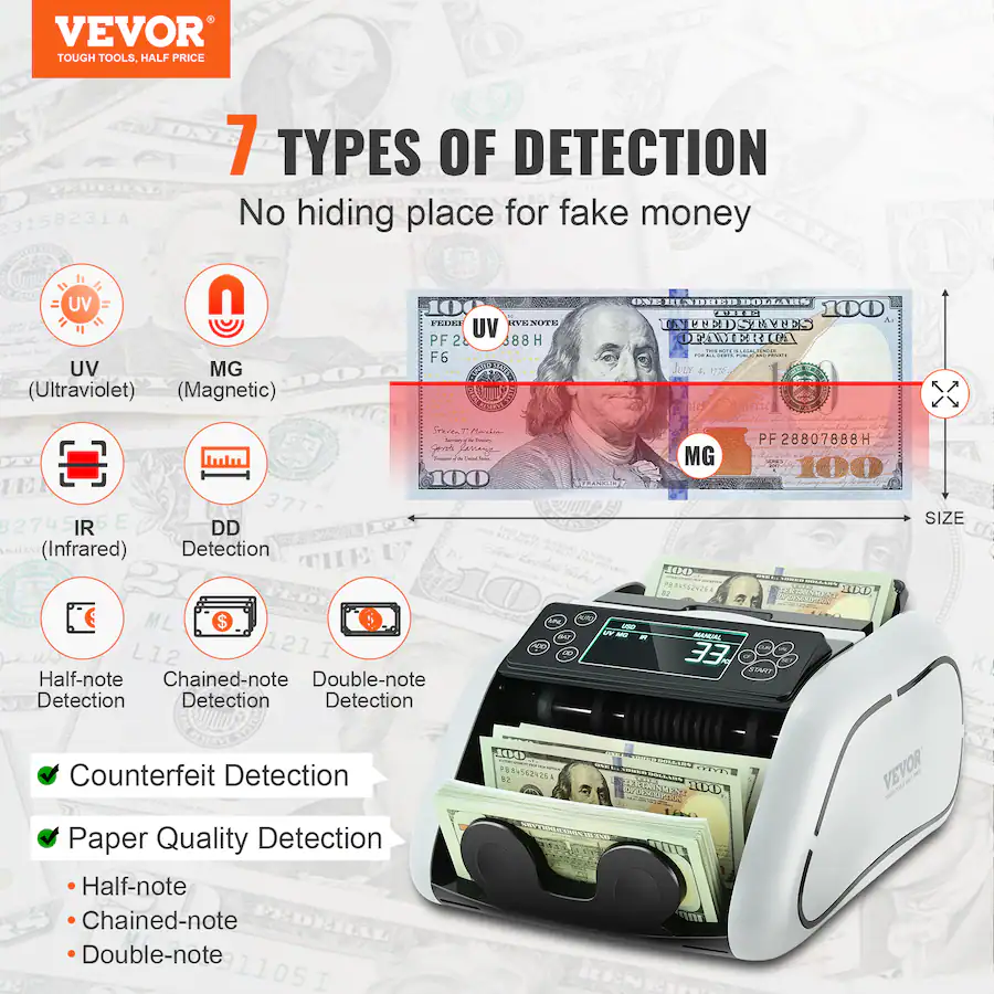 Infared Note Checking Machine Money Counter Machine, Bill Counter with UV, MG, IR & DD Counterfeit ...