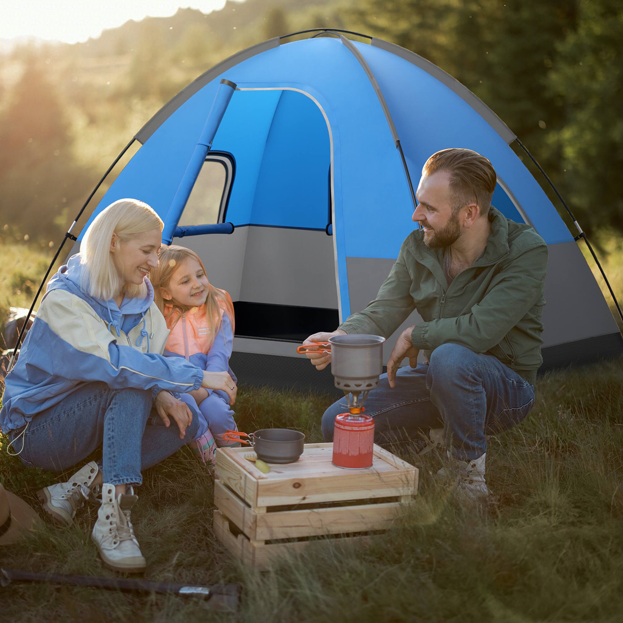 Alt View 3. Gymax - Gymax Camping Tent for 2-3 People Waterproof & Windproof Family Dome Tent w/ Rainfly Blue - Blue, Black.