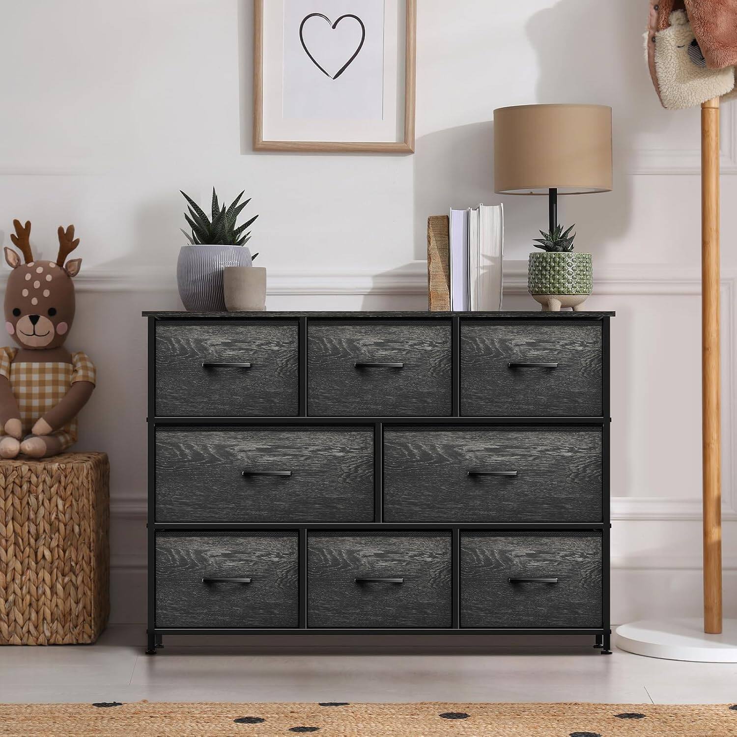 Alt View 1. Sorbus - Sorbus 8 Drawers Wide Dresser - Organizer Unit with Steel Frame, Wood Top, and Handle, and Fabric Bins - Rustic black.