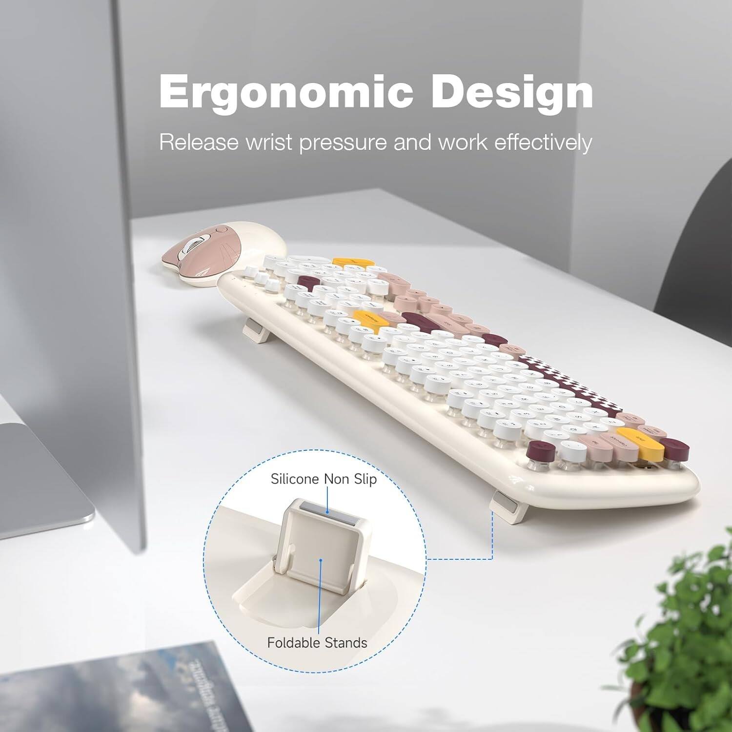 Ergonomic Design  
Release wrist pressure and work effectively  

Silicone Non Slip  
Foldable Stands