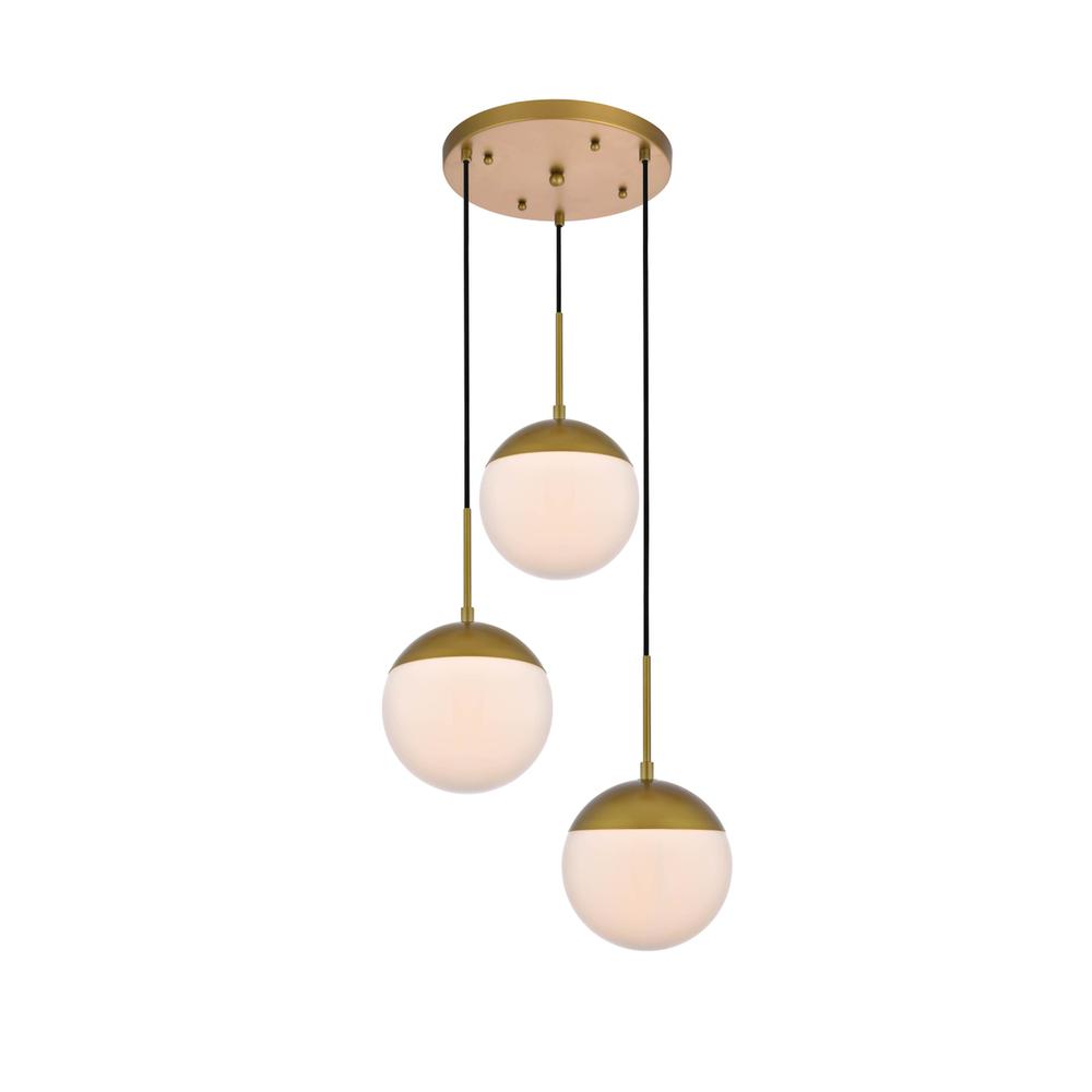 Alt View 2. Living District - Eclipse 3 Lights Brass Pendant With Frosted White Glass - Brass And Frosted White.