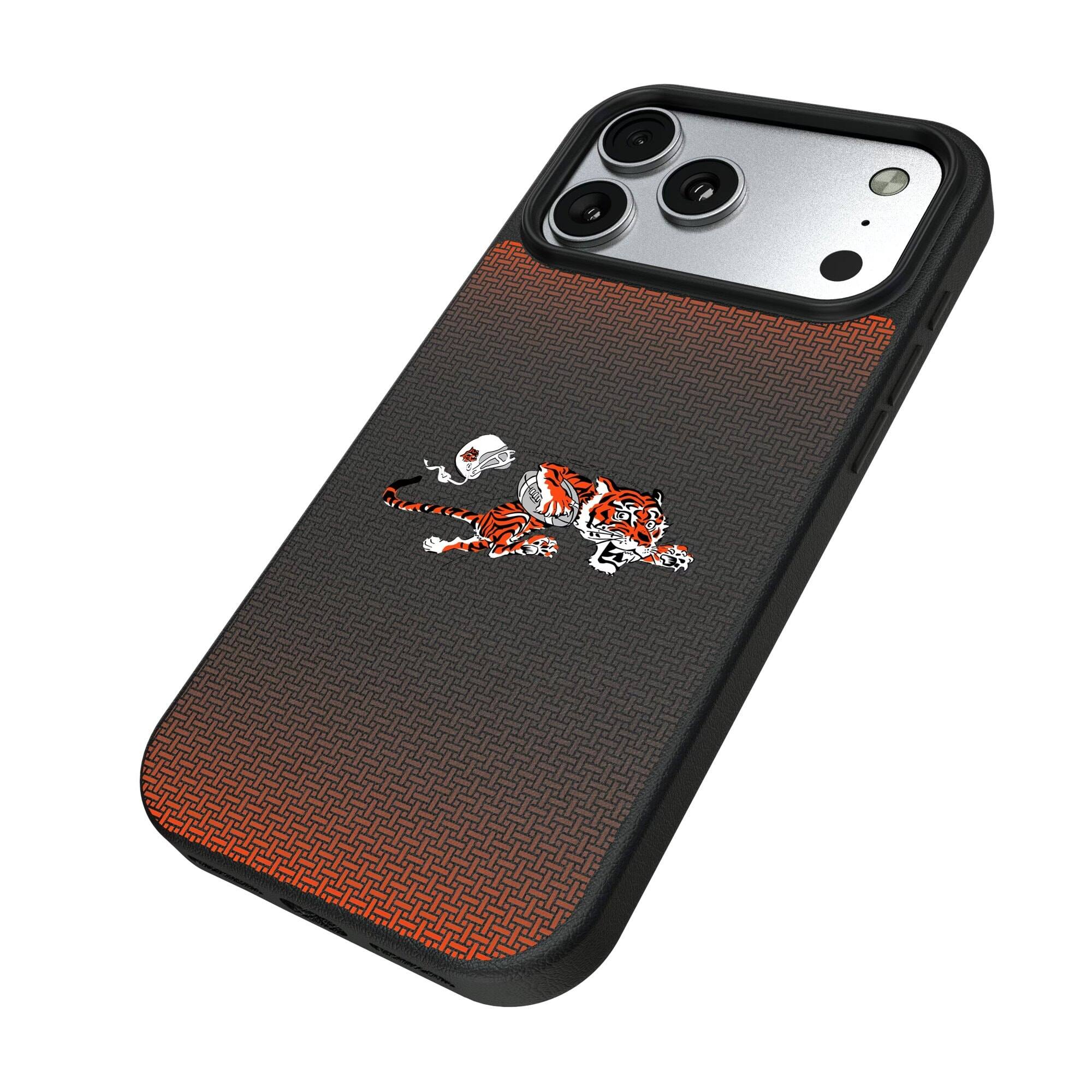 Alt View 1. Keyscaper - Cincinnati Bengals Linen Logo iPhone Magnetic Bump Case - 15 Pro - Black.