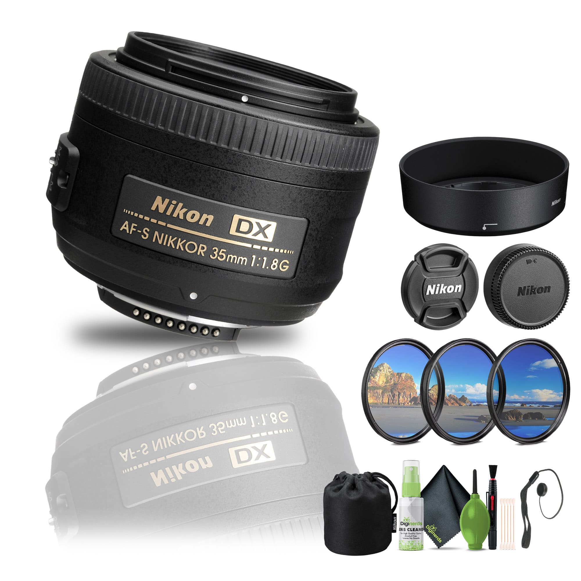 Nikon - AF-S DX NIKKOR 35mm f/1.8G Standard Lens (2183) + Filter Kit + Cap Keeper - Bundle - Black