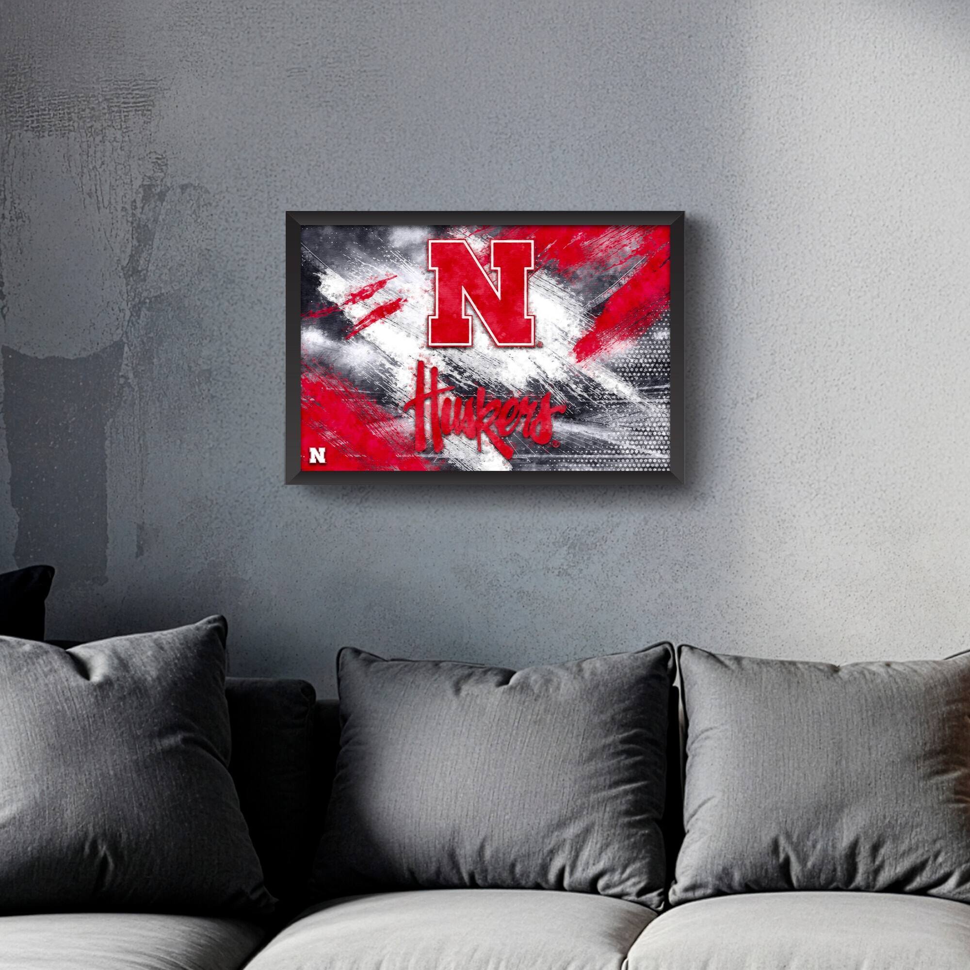 Alt View 1. Sporticulture - Nebraska Huskers 14" x 20" Brush Stroke Logo Framed Art Print - Multicolor.