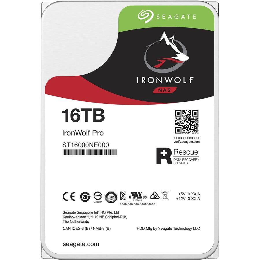 SEAGATE  
IRONWOLF NAS  
16TB IronWolf Pro ST16000NE000  
XXXXXXXXXXXX verify.seagate.com Rescue R DATA SERVICES RECOVERY  

20  
D33027  
TUV C LR. US 300 E106814 XXXX-XXX-XXX-XXXXXXXXX  
+5V AXX.0 +12V AXX.0  
Seagate Singapore Int'l HQ Pte. Ltd Koolhovenlaan 1, 1119 NB Schiphol-Rijk, The Netherlands  
CAN ICES-3 (B) NMB-3 (B)  
HDD Mfg by Seagate Technology LLC  
seagate.com