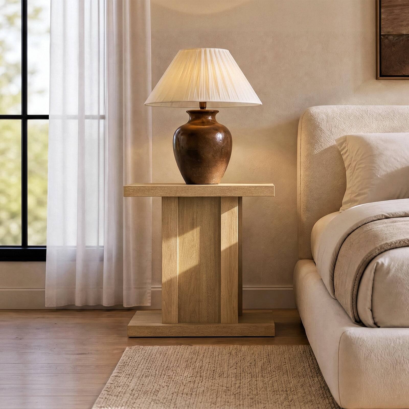 Alt View 1. ModernMate - 2-Tier Fluted End Table with Storage Shelf Modern Rectangle Side Table for Living Room - Natural Wood.