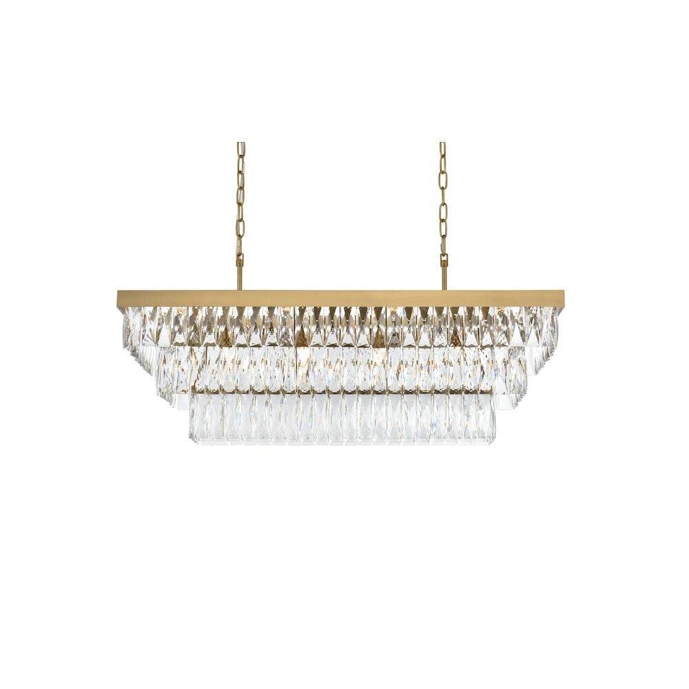 Left. Elegant Lighting - Josephine 36 Inch Rectangular Chandelier In Satin Gold - Satin Gold And Clear.