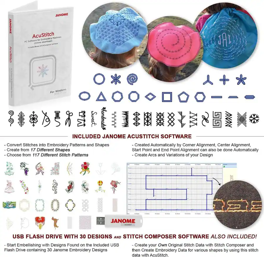 Machine Embellisher Pattern Janome Memory Craft 500e LE Embroidery Machine Includes 5 Spool Thread ...