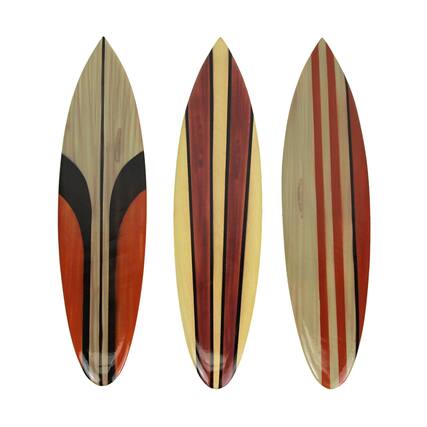 Front. Zeckos - 16 In Hand Carved Painted Wooden Surfboard Wall Hanging Decor Beach Art Set of 3 - Multicolored.