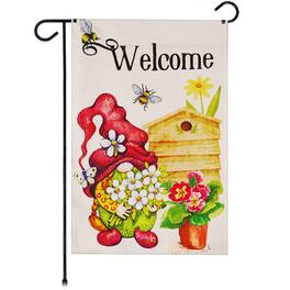 G128 - Garden Flag Welcome Gnome with Flowers 12x18 Blockout Fabric - Assorted Colors