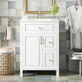 Boyel Living - 24 Inch Bathroom Vanity with Ceramic Sink Soft Close Door 2 Soft Close Drawers Double Door Racks - White