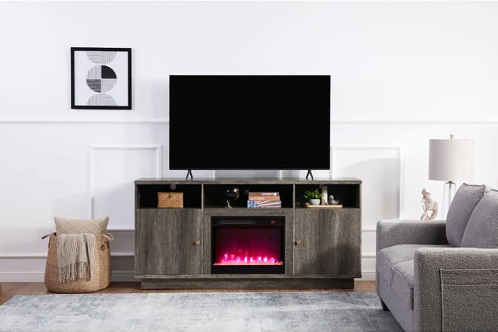Alt View 3. Lilola Home - Ambrose 70" TV Stand with Fireplace - Gray - Gray.