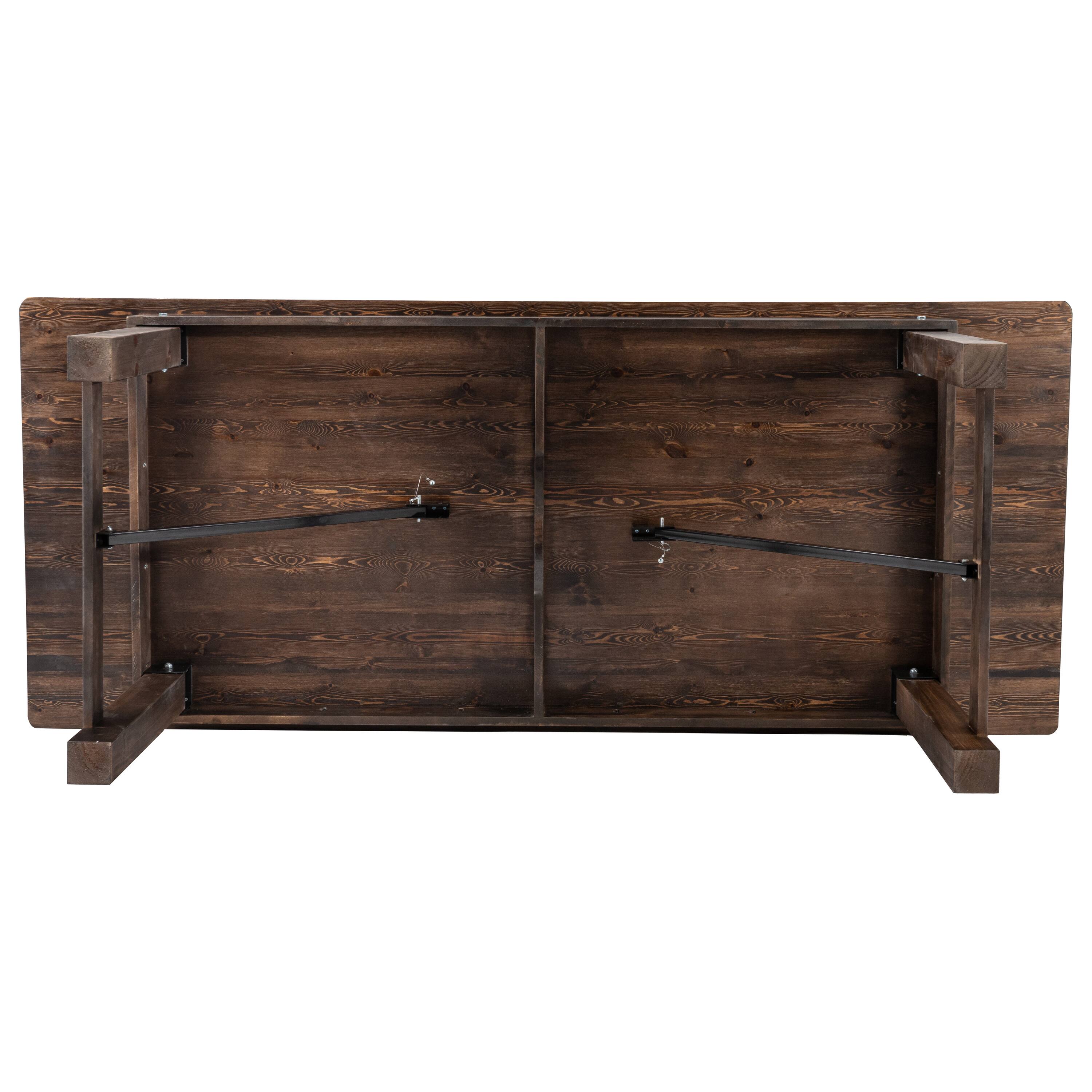 Alt View 5. Flash Furniture - HERCULES 8' x 40" Rectangular Antique Rustic Mahogany Solid Pine Folding Farm Table - Brown.