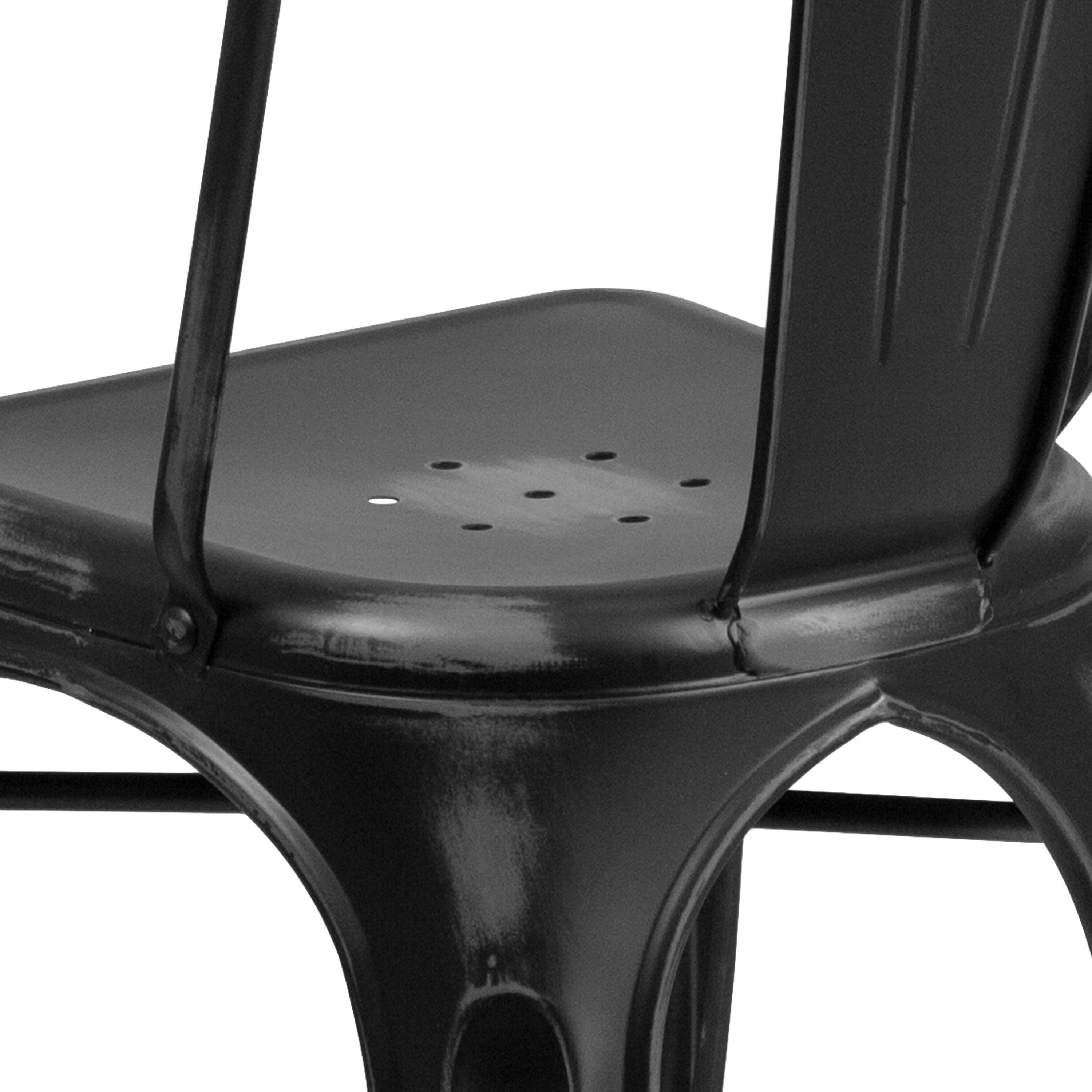Alt View 8. Emma + Oliver - Commercial Grade 4 Pack Distressed Metal Indoor-Outdoor Stackable Chair - Black.
