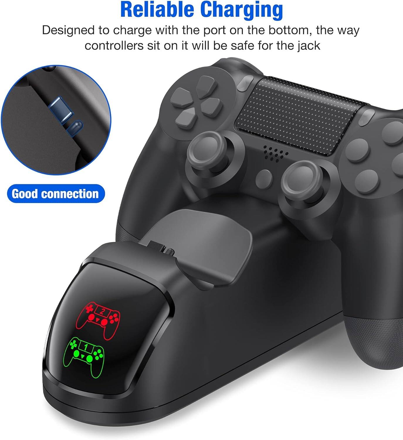 Reliable Charging

Designed to charge with the port on the bottom, the way controllers sit on it will be safe for the jack

Good connection
