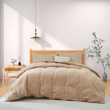 Front. Peace Nest - Peace Nest Lightweight Summer White Goose Down Feather Fiber Comforter Duvet Insert, Ginger Root, King - Ginger Root.