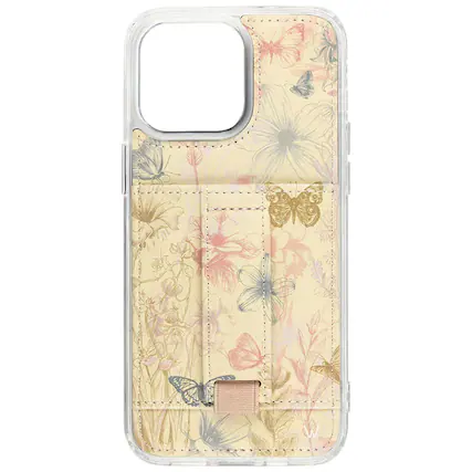 Front. Walli Cases - Walli Cases iPhone 16 Phone Case with Wallet and Finger Strap - Butterfly Reverie - Butterfly Reverie.
