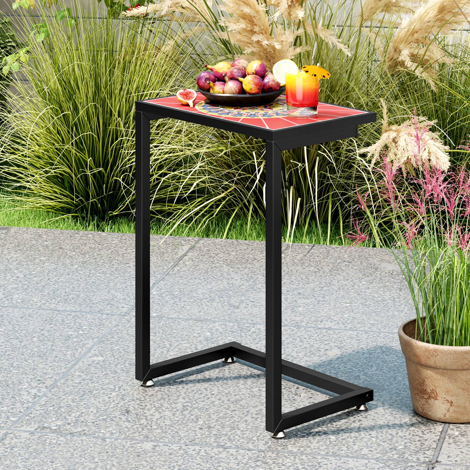 Alt View 3. Gymax - Gymax C-shaped Outdoor Side End Table w/ Ceramic Top for Patio Living Room Balcony - Colorful.