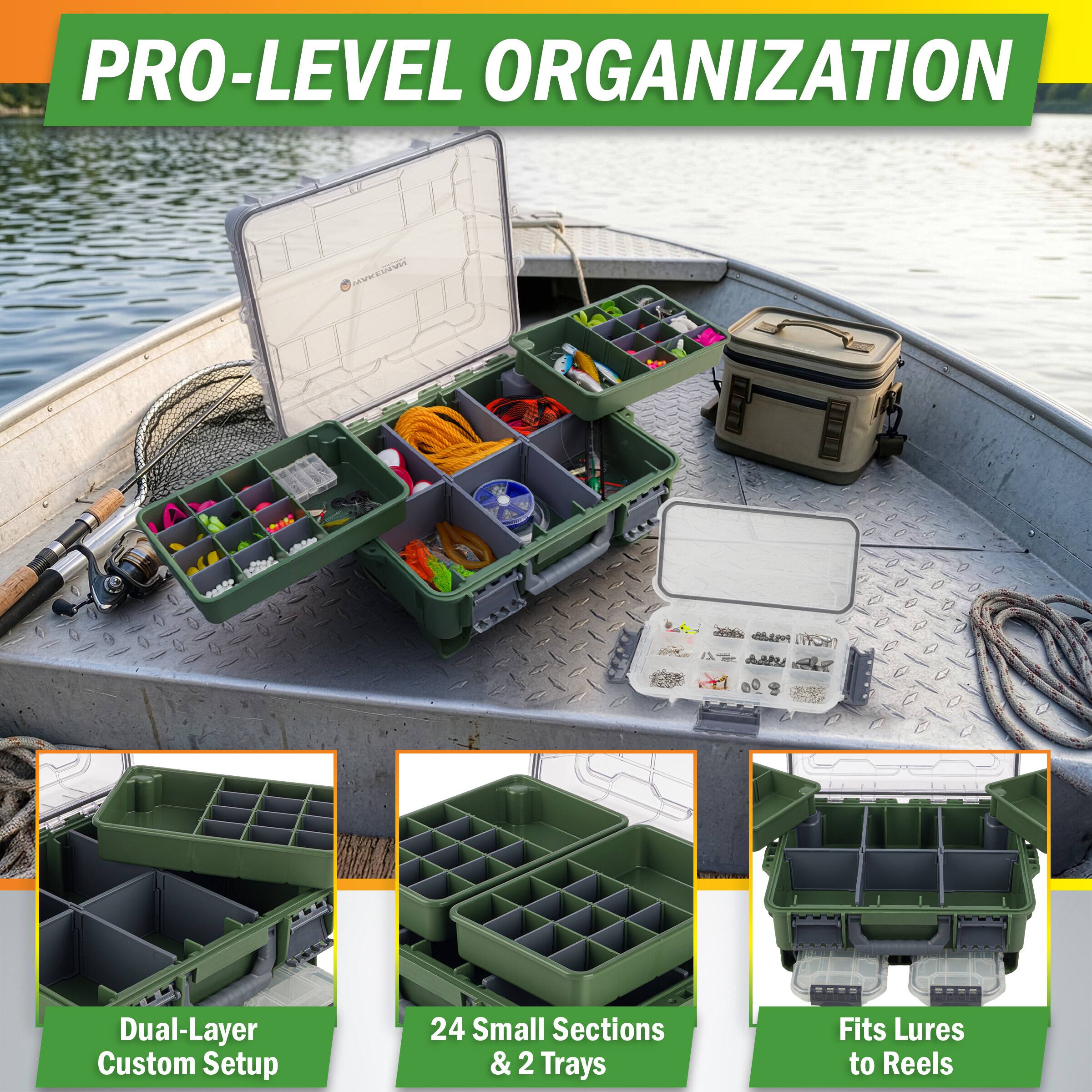 PRO-LEVEL ORGANIZATION

Dual-Layer Custom Setup

24 Small Sections & 2 Trays

Fits Lures to Reels