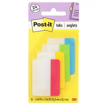 Post-it tabs | onglets
24 langlets tabs
2 IN x 1.5 IN (50.8 mm x 38.1 mm)
3M