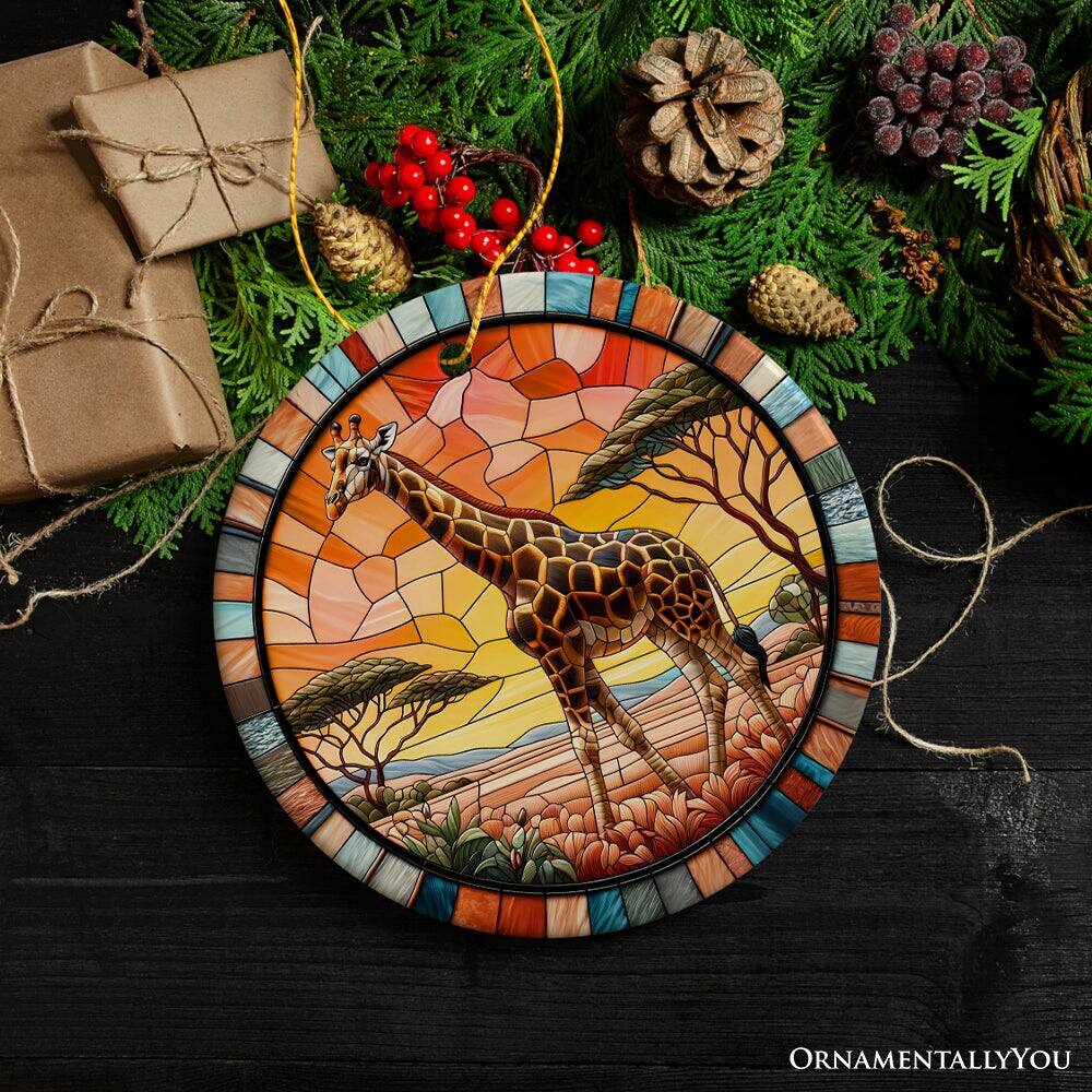Back. OrnamentallyYou - Serengeti Splendor Giraffe Stained Glass Style Ceramic Ornament Safari Animals Christmas Gift - Multi-colored.