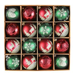 OrnamentallyYou - Majestic Winterly Nature Glittered Ornament Bauble Set Red and Green Balls Bundle with Acorns Snow - Multi-colored