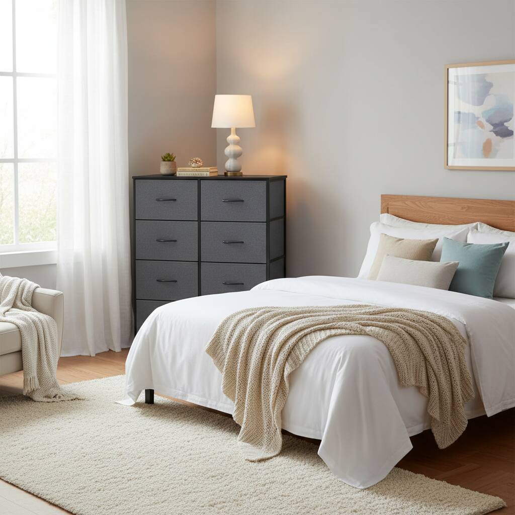 Angle. AOITUN - 8-Drawer Fabric Storage Dresser Gray - Ideal Dorm Room Dresser Storage, Bedroom Organizer with Drawers - Gray.