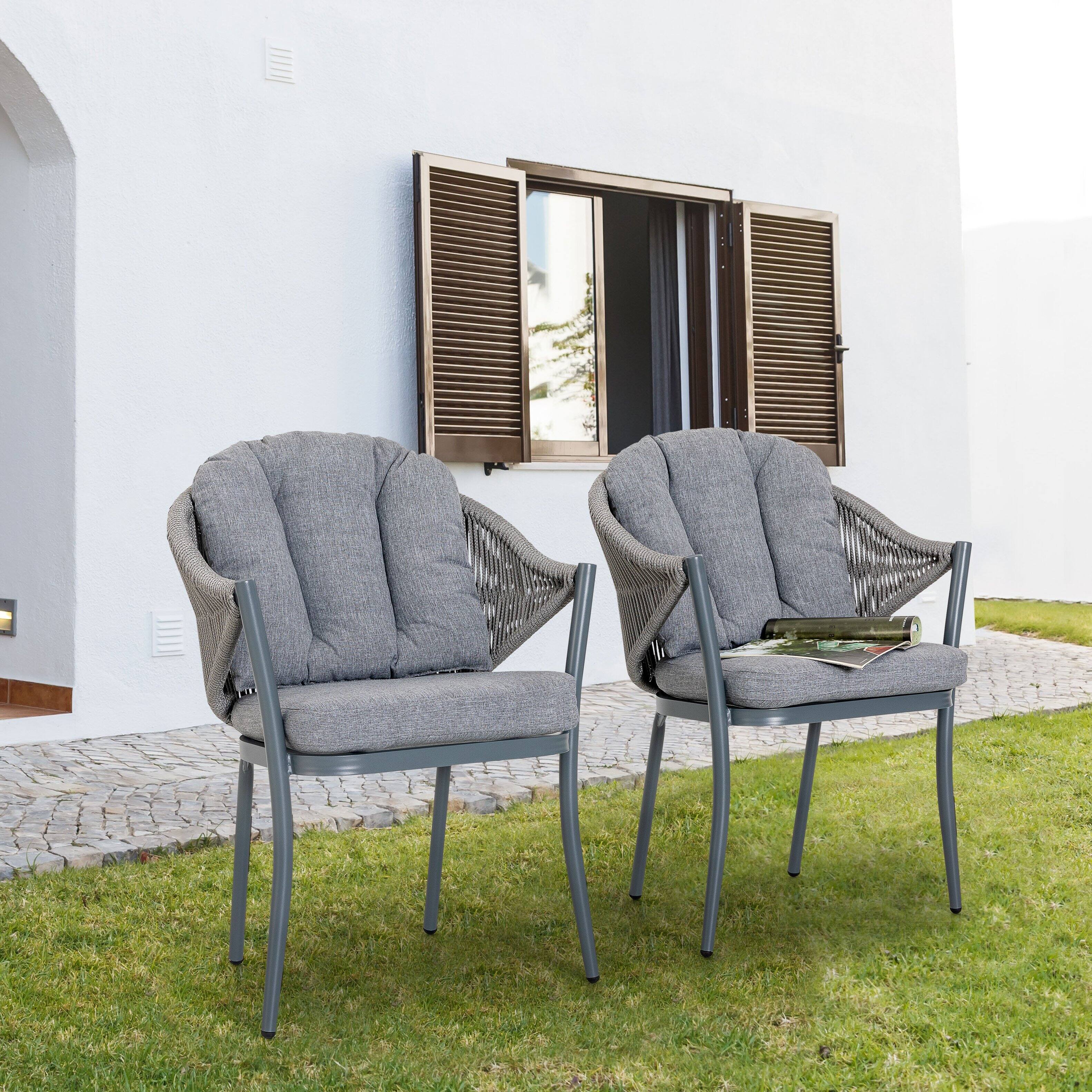 Left. Nuu Garden - Outdoor 4-Piece Woven Rope Conversation Chair Set with Seat and Back Cushions, Aluminum - gray.