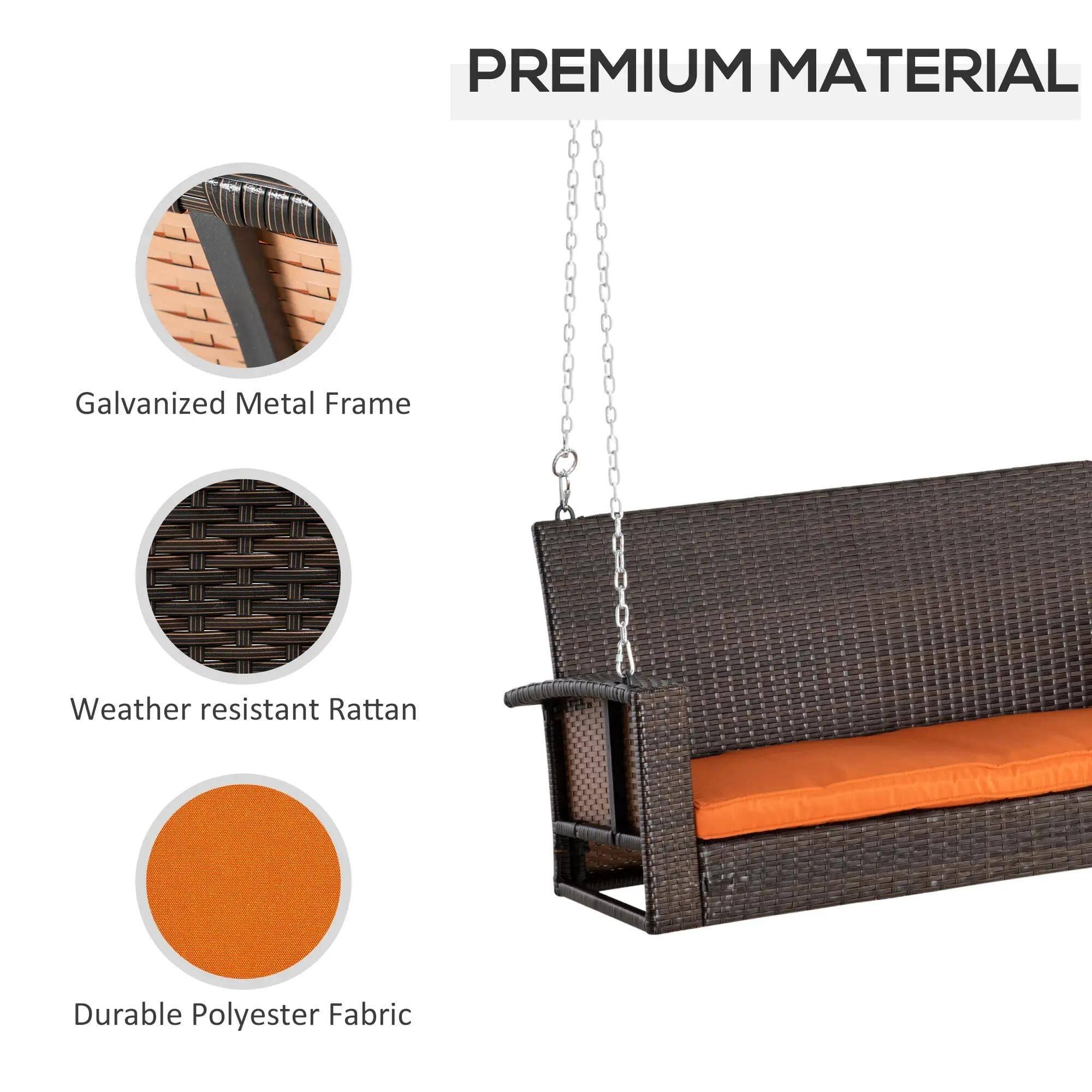 PREMIUM MATERIAL

- Galvanized Metal Frame
- Weather Resistant Rattan
- Durable Polyester Fabric