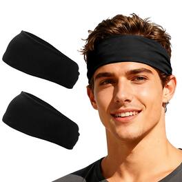 Unique Bargains - Sport Headbands for Men & Women, Stretchy Sweatband Absorbent Headbands, 2pcs - For Yoga/Sports/Running/Fitness/Cycling - Black