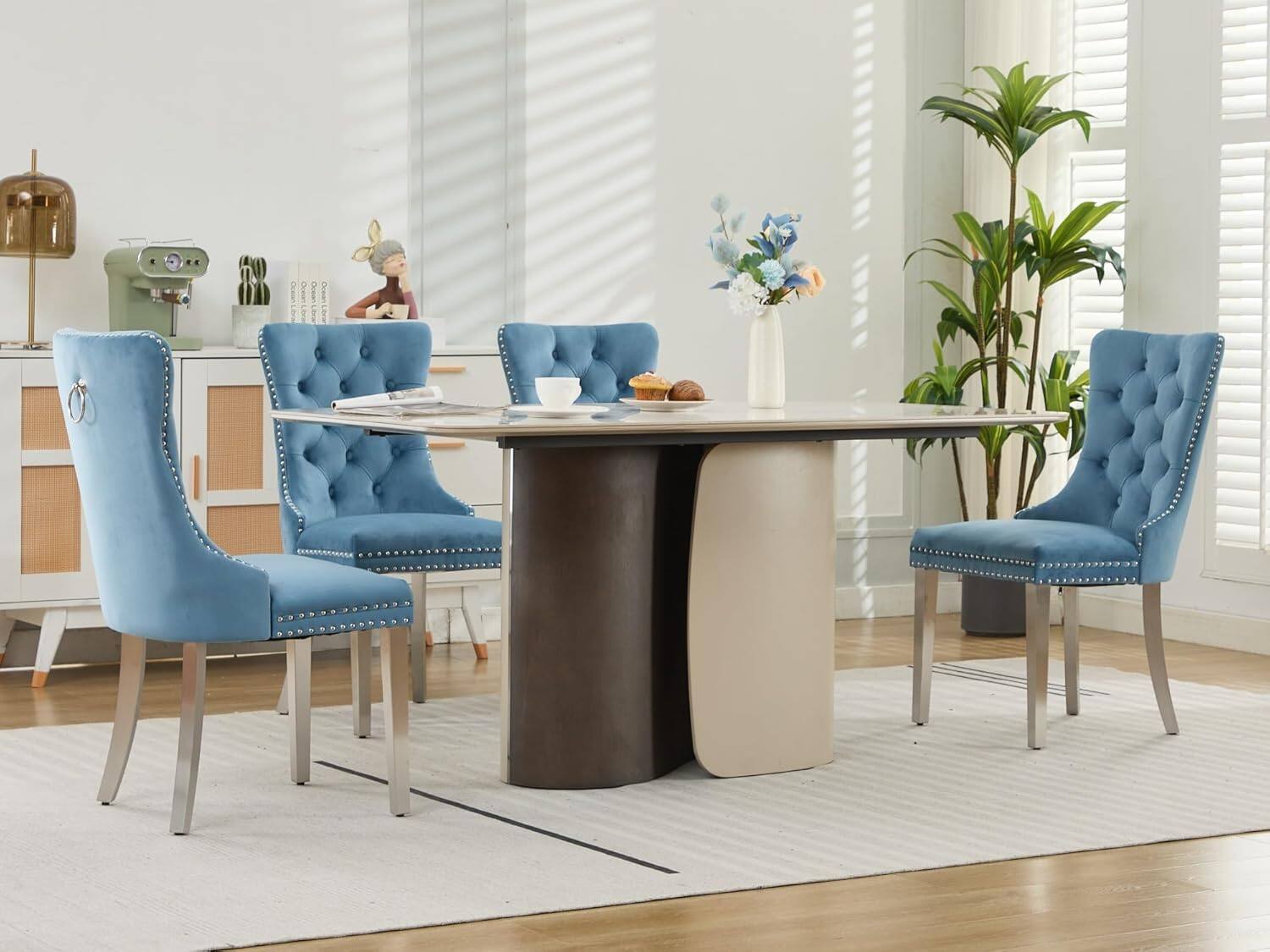 Alt View 4. Trinkets Crazed - Velvet Dining Chair Set of 2 Upholstered Tufted Dining Room Chair with Nailhead Trim - light blue.