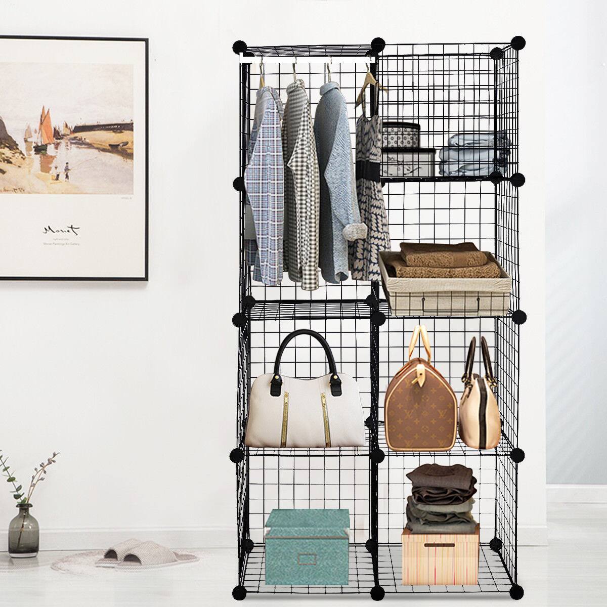 Alt View 1. Gymax - Gymax 8 Cube Grid Wire Organizer Wardrobe Shelves Bookcase DIY - black.
