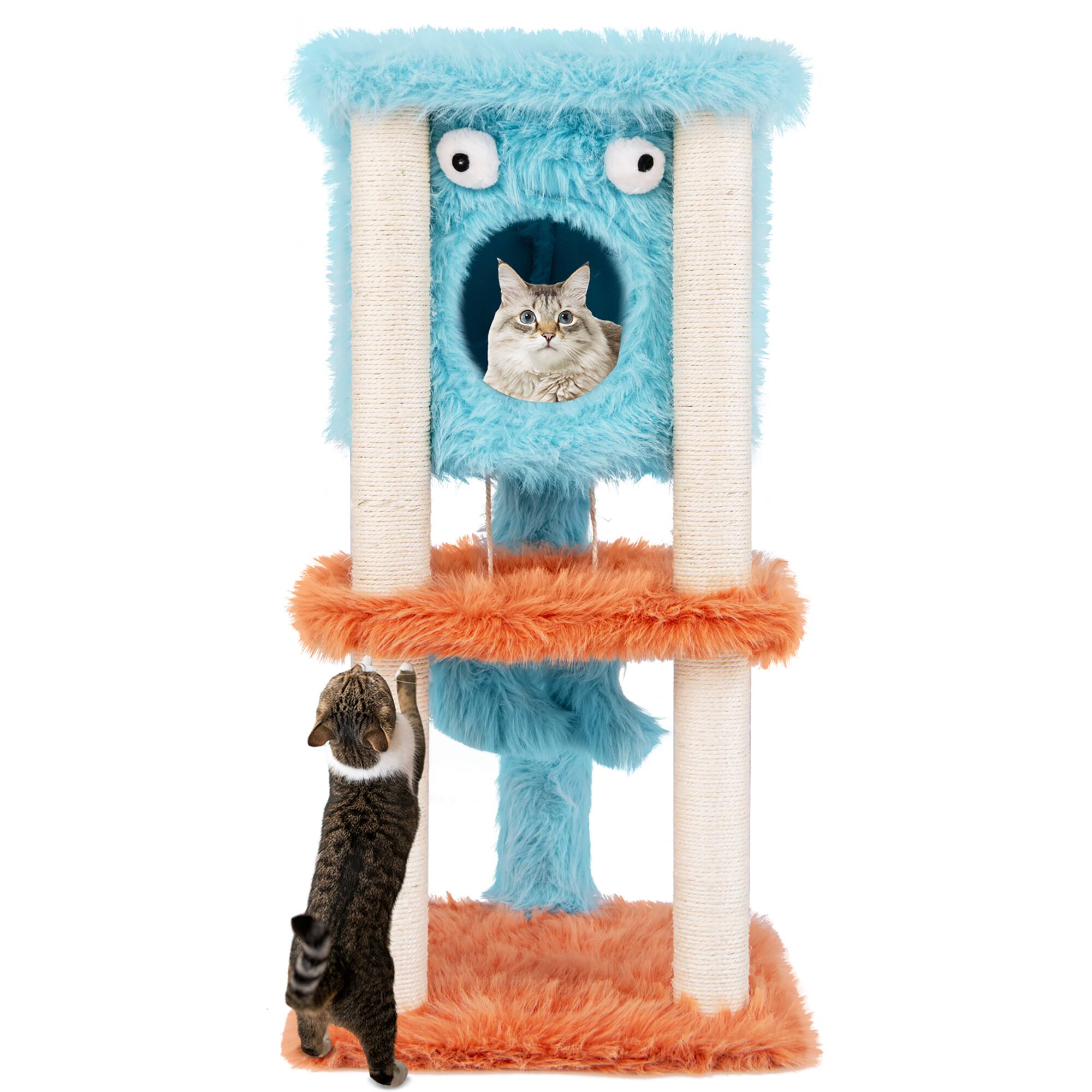 Gymax - Monster-Themed Cat Tree w/ Private Condo Soft Long Plush Sisal Scratching Posts - GYM14663