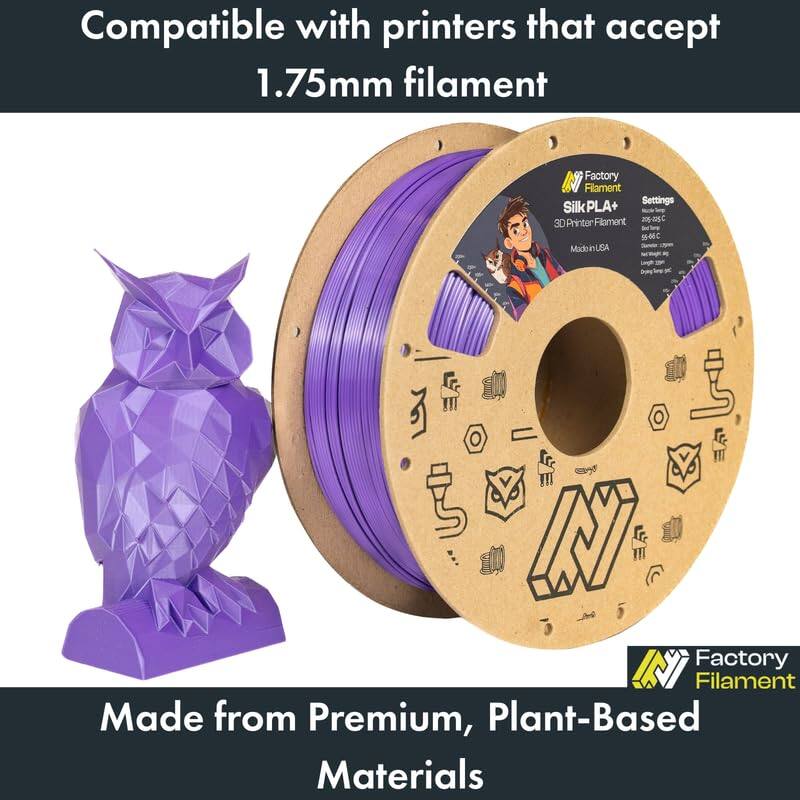 Compatible with printers that accept 1.75mm filament

Factory Filament Settings
Silk PLA+ Filament
205-125

3D Printer SMC ABUniabd Lg by a LT IN

Factory Filament Made from Premium, Plant-Based Materials