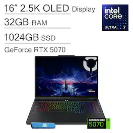 Lenovo - Legion Pro 5i 16" 2.5K 165Hz Gaming Laptop - Intel Core Ultra7 255HX with NVIDIA GeForce RTX 5070 - 32GB RAM - 1TB SSD - Eclipse Black