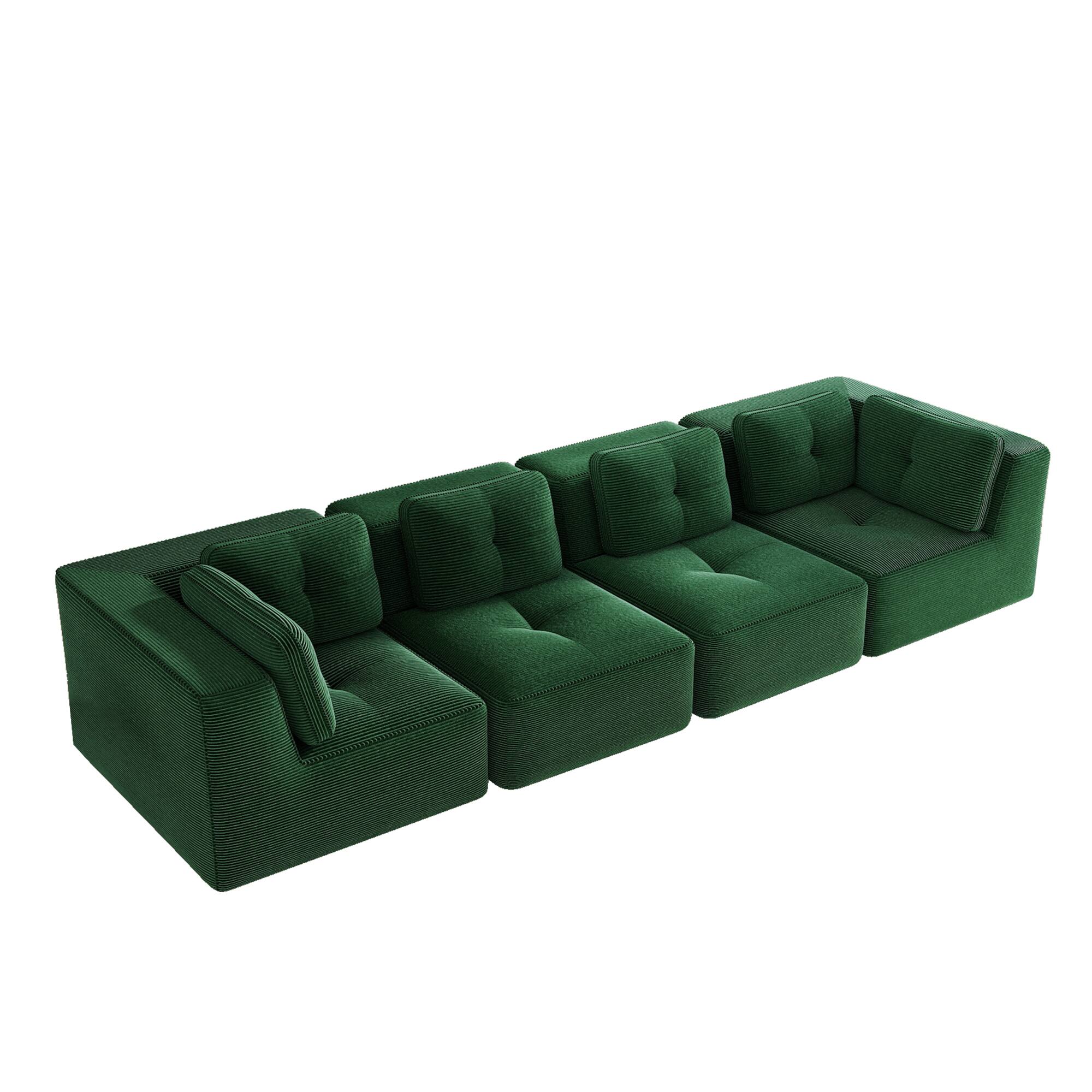 Alt View 1. LOVMOR - 4 Seater Corduroy Modular Sectional Couch Deep Seat No Assembly Compressed Pack Anti Slip Tufted For Soft Home - Green.