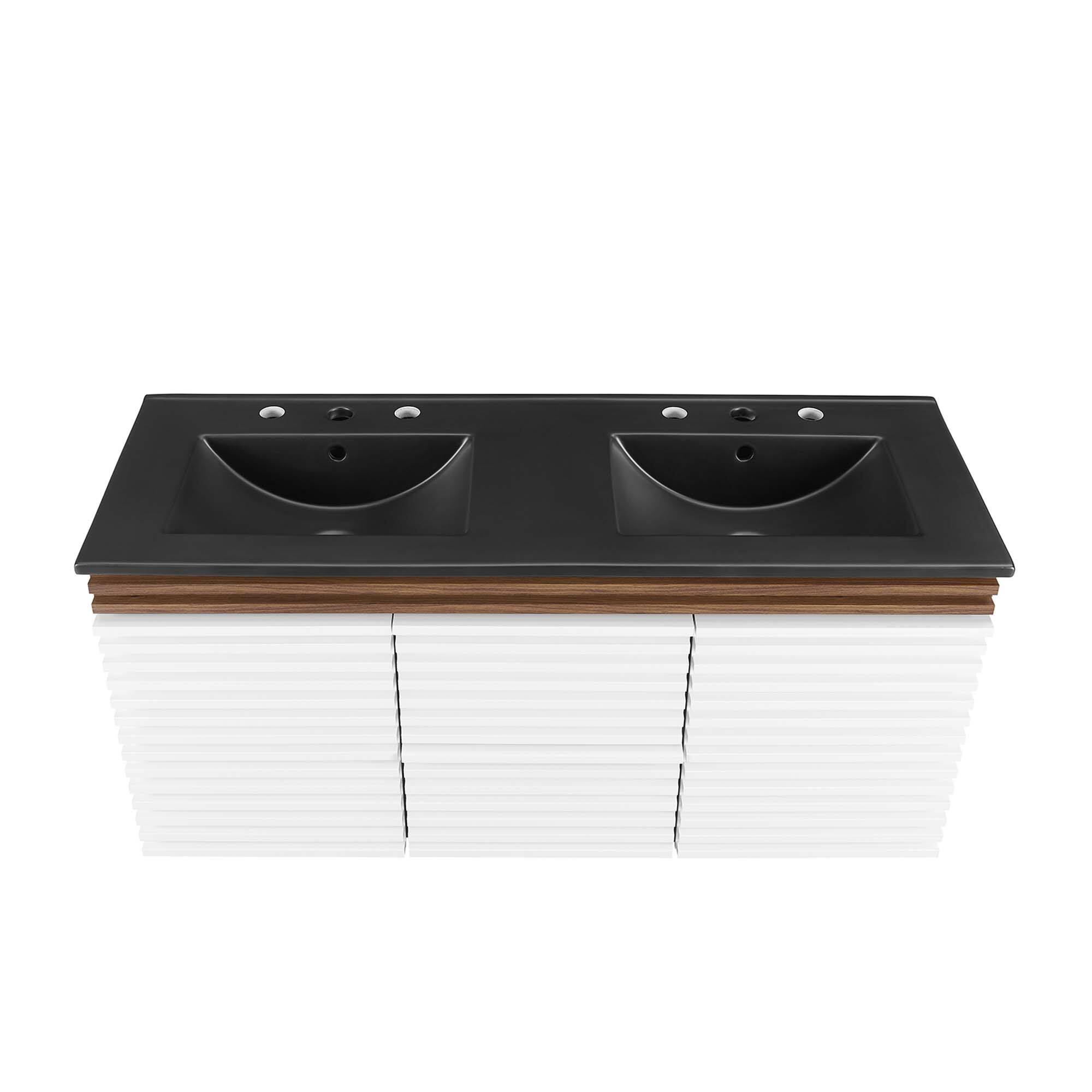 Alt View 3. Modway - Render 48" Wall-Mount Bathroom Vanity Basin Included by Modway - White Walnut Black.
