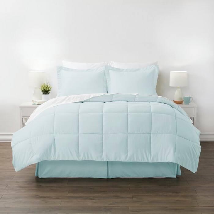 Front. SlickBlue - Microfiber 6-Piece Reversible Bed-in-a-Bag Comforter Set for All Seasons - Aqua Blue.