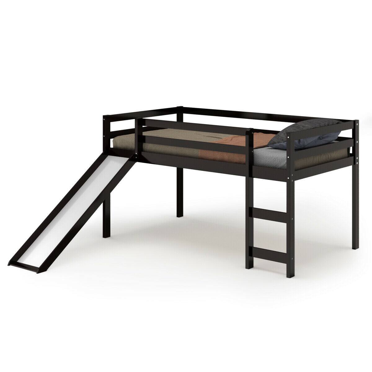 Alt View 1. Gymax - Gymax Twin Size Loft Bed with Slide Wood Low Sturdy Loft Bed Bedroom Espresso - Espresso.