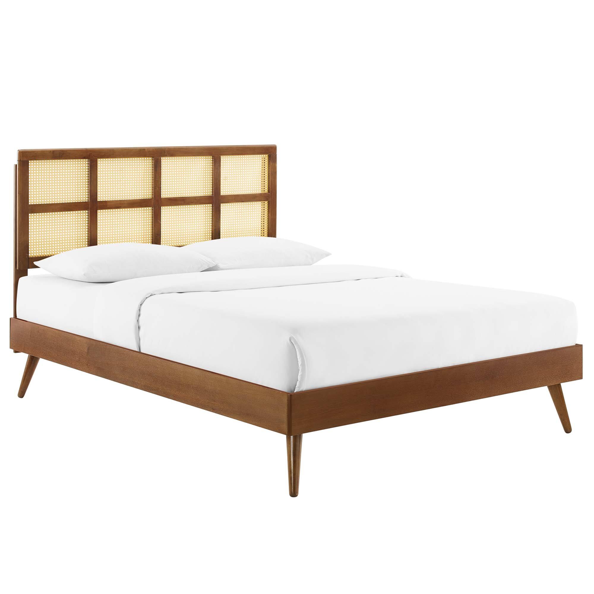 Angle. Modway - Laura Vinyl Queen Platform Bed with Squared Tapered Legs - White.