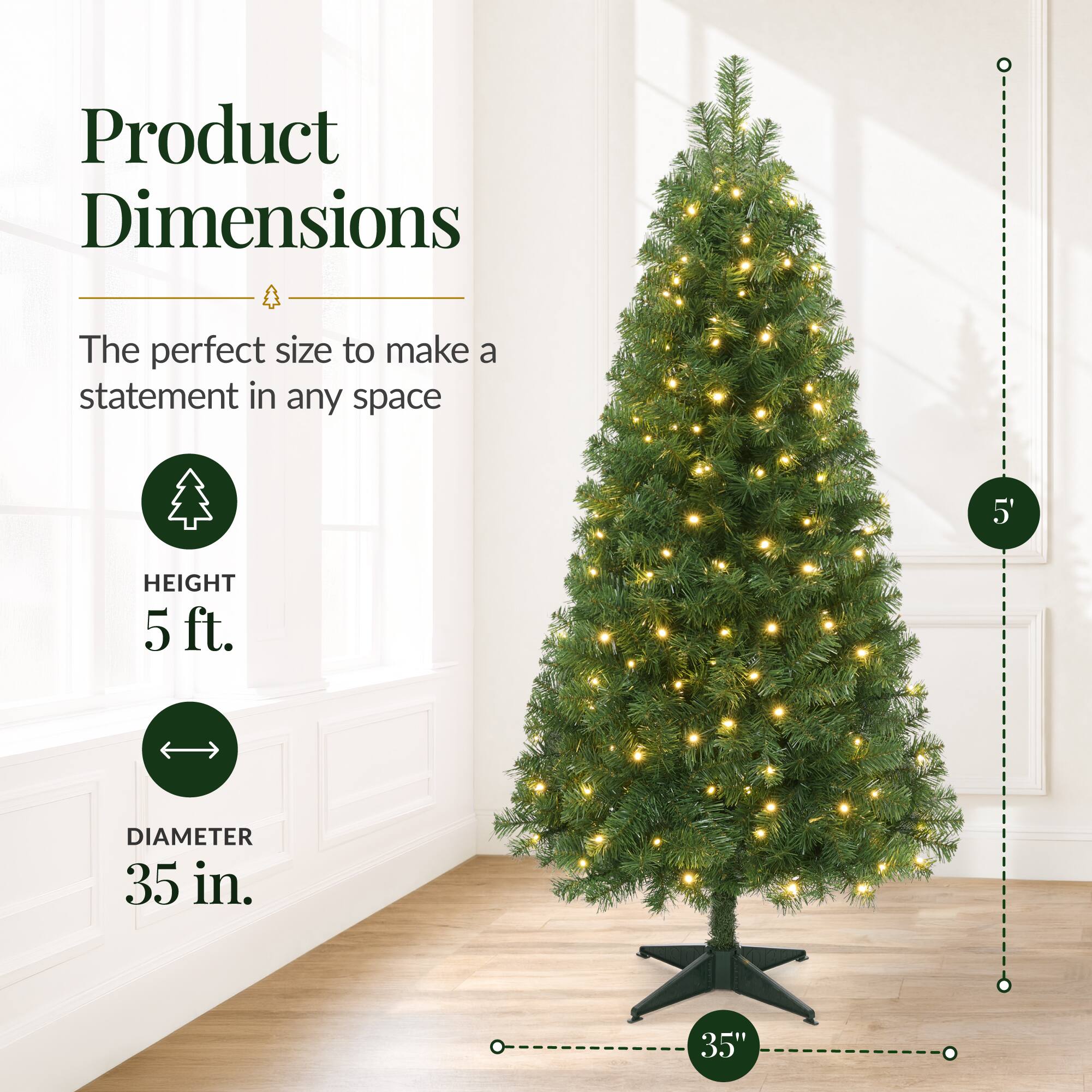 Product Dimensions

The perfect size to make a statement in any space

HEIGHT 5 ft.

DIAMETER 35 in.