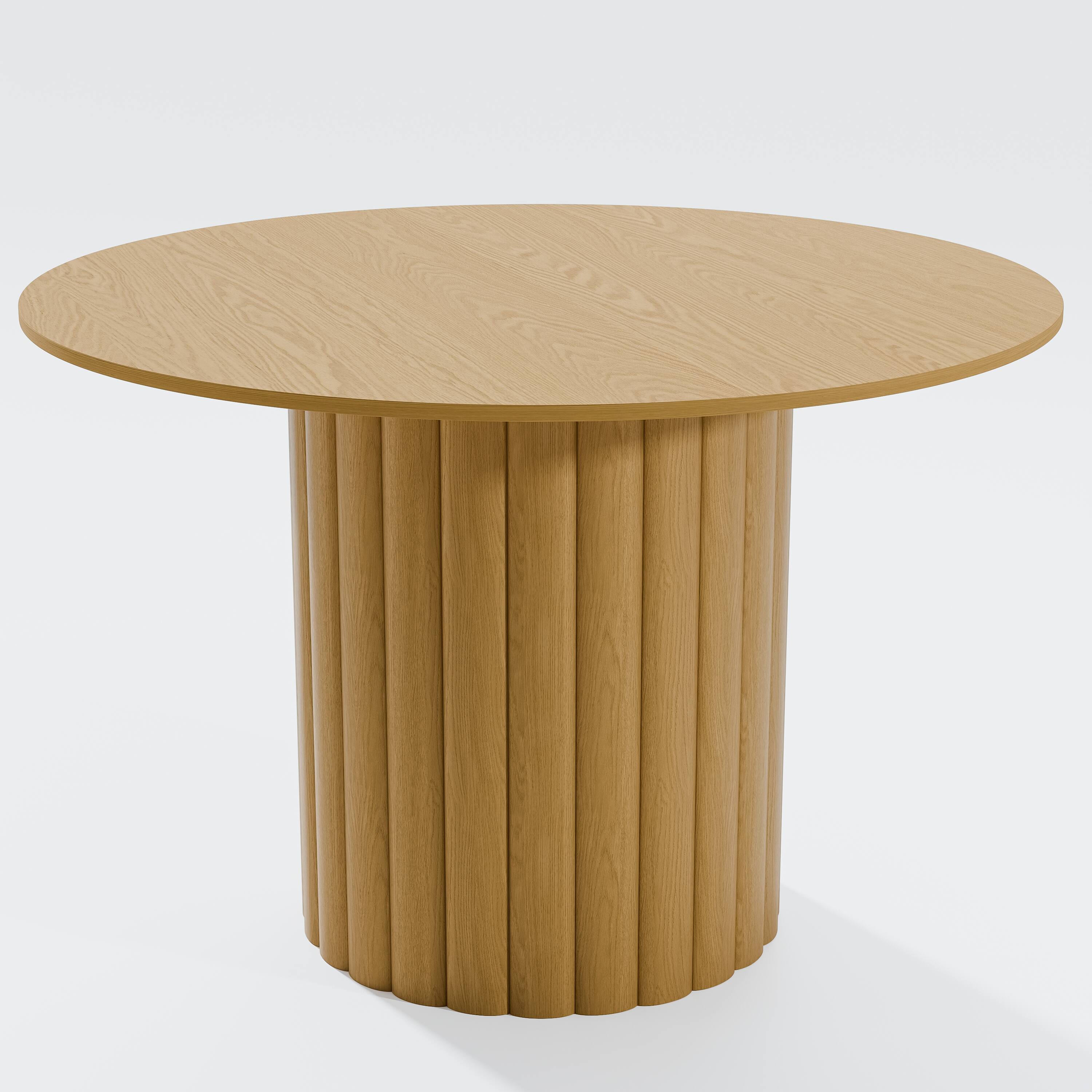 Angle. PexFix - Minimalist Farmhouse Clean Edge Round Solid Oak 46 in. Wide Ribbed Base Kitchen & Dining Table Seats 4 - Natural.