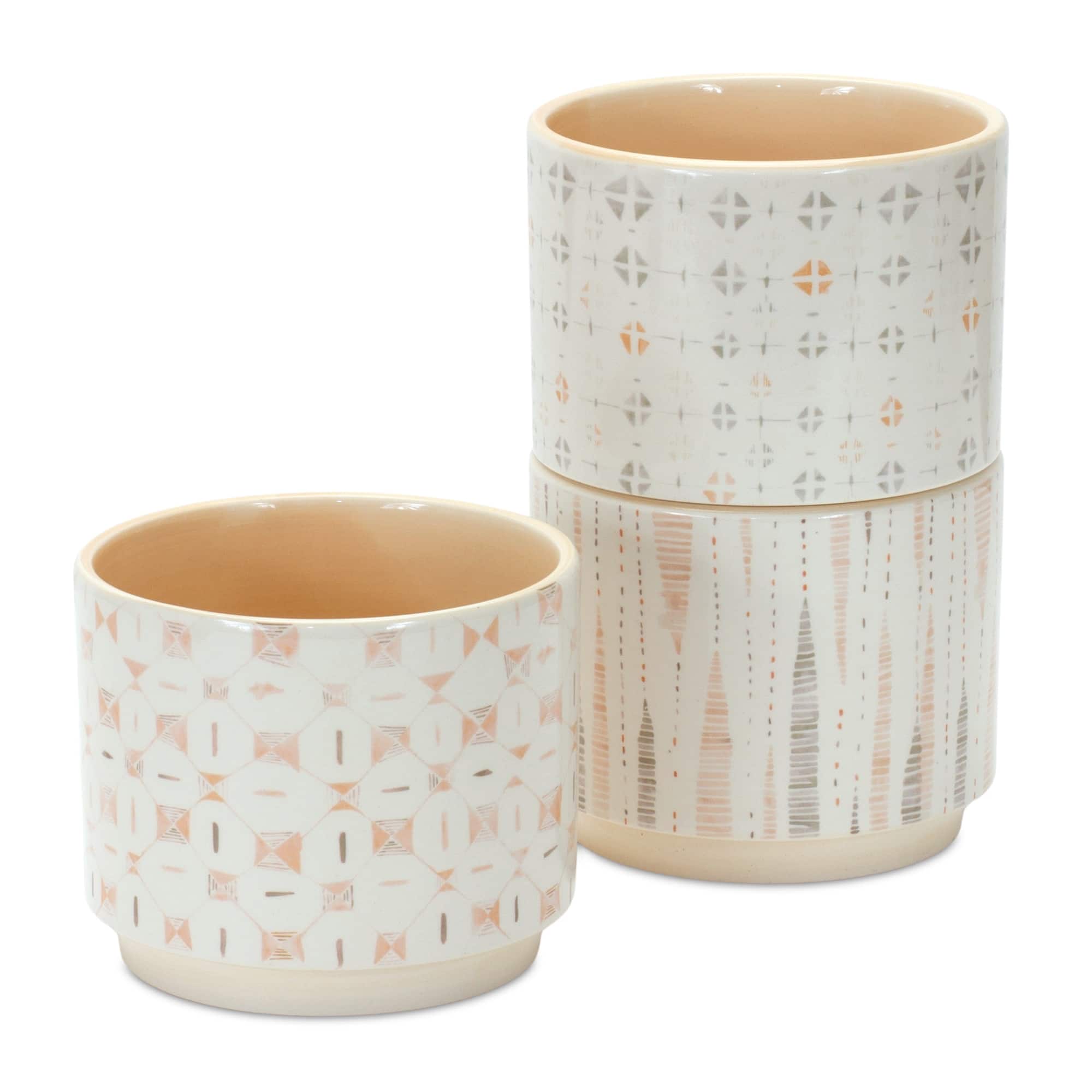 BreeBe - Blush Patterned Stacking Pot (Set of 3) - White, Yellow
