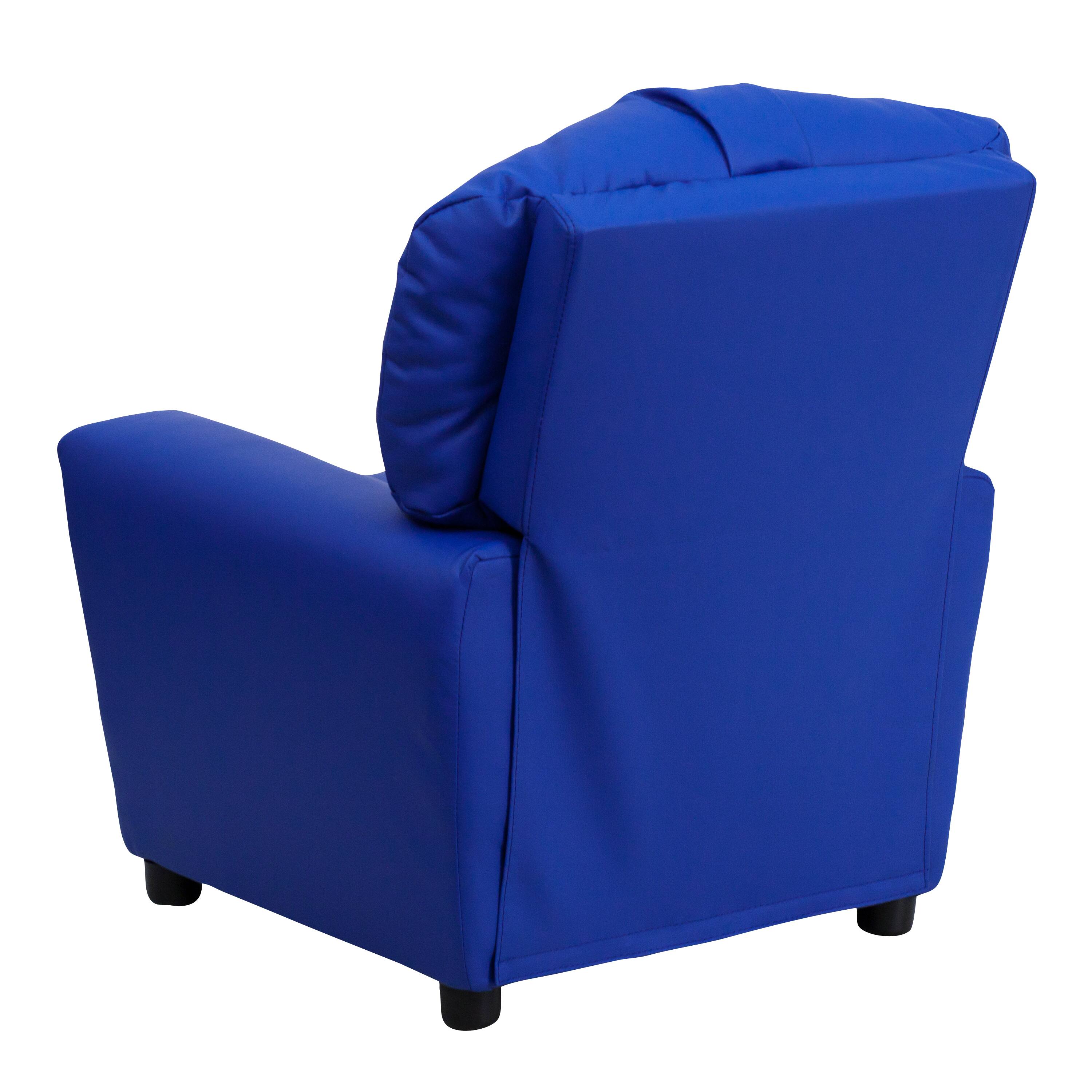Alt View 5. Emma + Oliver - Contemporary Kids Recliner with Cup Holder - Blue Vinyl.