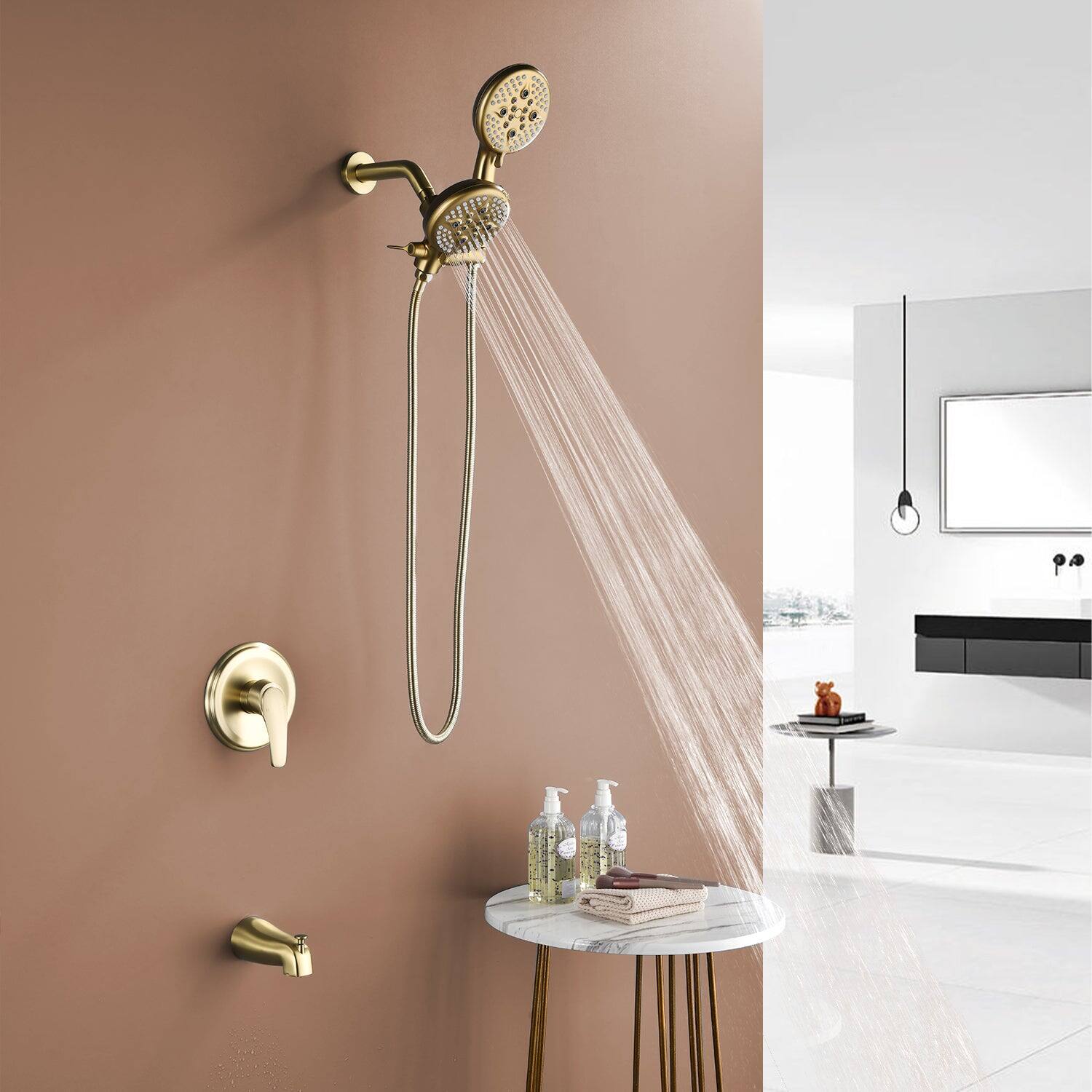 Alt View 3. Boyel Living - Brushed Gold Shower Set with Five Function Rain Shower and Handheld Shower and cUPC Pressure Balance Valve - Brushed Gold.