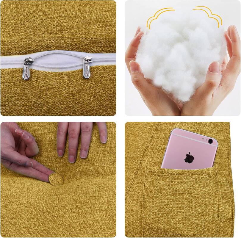 Left. wowmax - Wedge Pillow Headboard for Queen - Yellow Bolster Cushion for Bed Frame - Yellow.