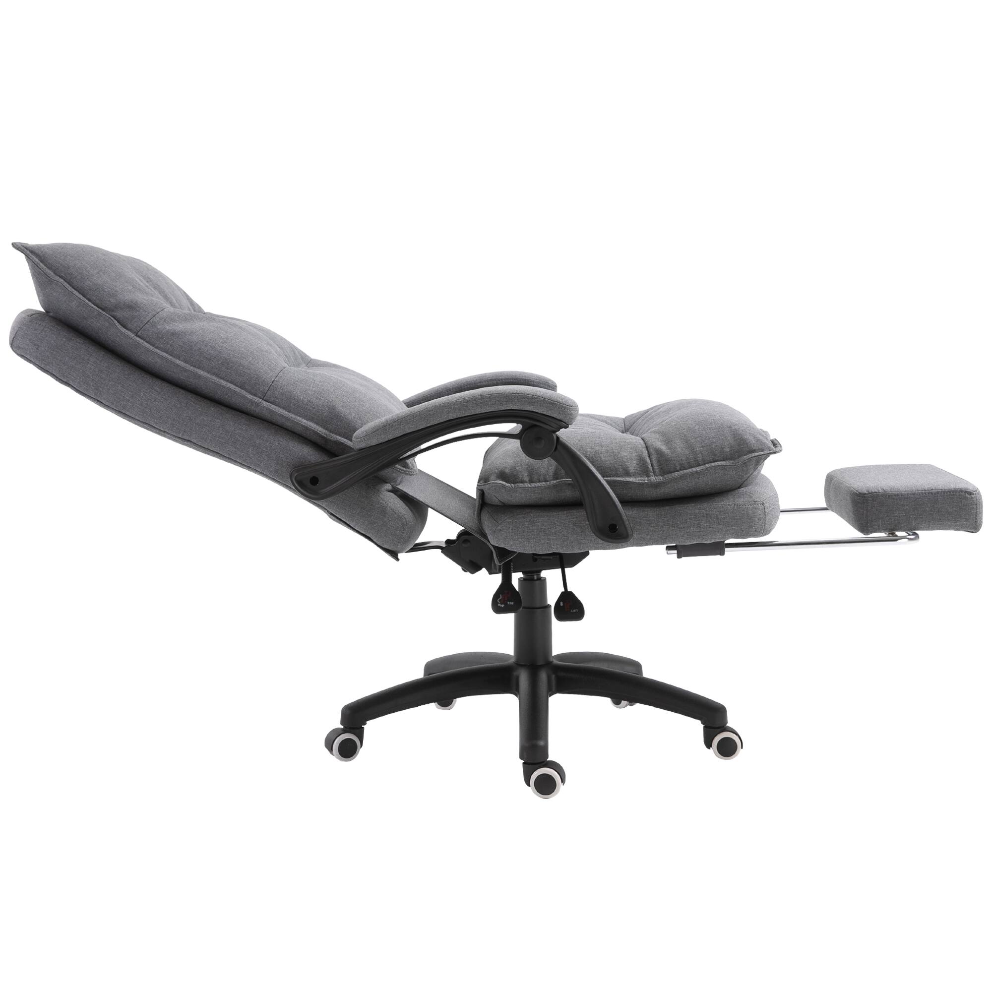 Alt View 7. Vinsetto - 360° Swivel Executive Home Office Chair Adjustable Height Linen Style Fabric Recliner with Retractable Footrest - Grey.