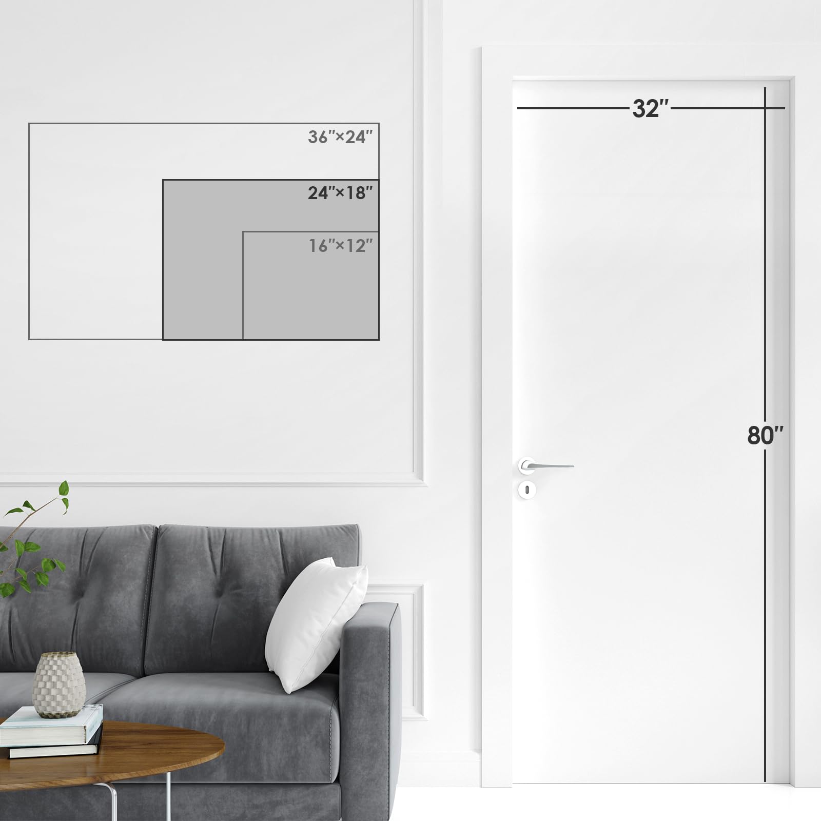 36"x24"  
24"x18"  
16"x12"  
32"  
80"